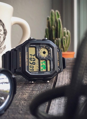 卡西欧运动手表正品复古学生户外方形电子男表AE-1200WHD-1A /1B