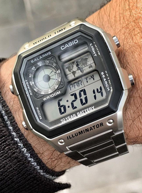 【电池用十年】卡西欧ins复古多功能运动防水手表男AE-1200WHD-1A