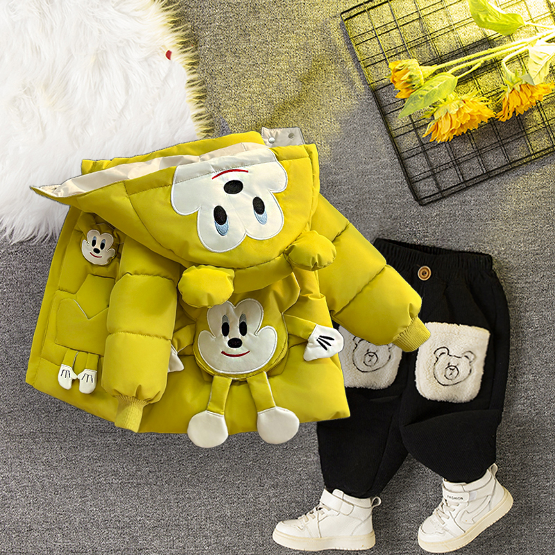 男童米奇羽绒棉服套装2025新款儿童洋气秋冬加绒加厚女宝宝两件套