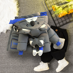 男童卡通考拉羽绒棉服套装加绒加厚保暖棉袄宝宝冬季洋气时髦外套