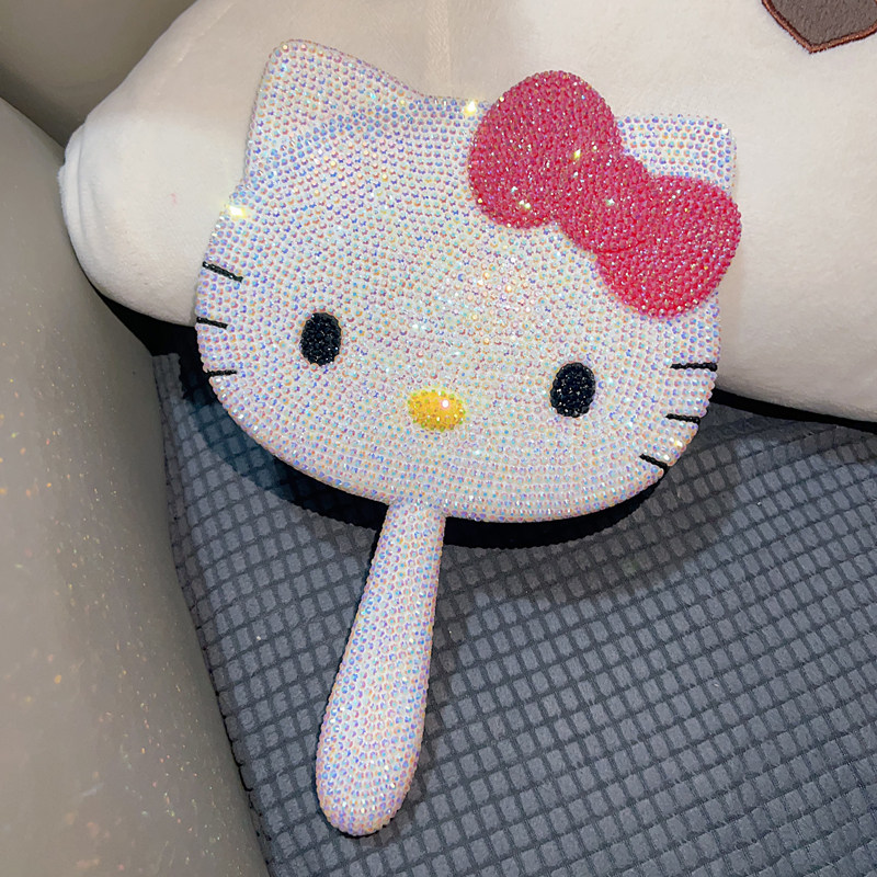 diy手工贴钻材料包卡通猫咪粘满钻镜子手持化妆镜哈喽kt猫手柄镜