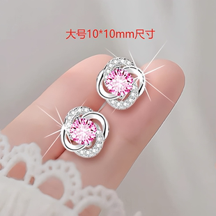 正品老凤凤999纯银耳钉祥女四叶草不过敏耳饰电白金足银耳环礼物