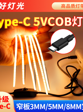 Type-C接口3mm极窄5Vcob灯带自粘线性软灯条电视背景墙装饰氛围灯