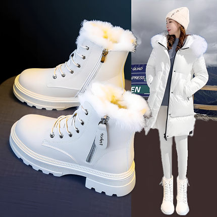 德国雪地靴女鞋2024新款加绒鞋子加厚棉鞋冬季短靴厚底马丁靴冬鞋
