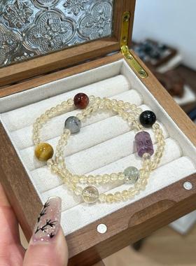 天然黄水晶双圈多宝手串