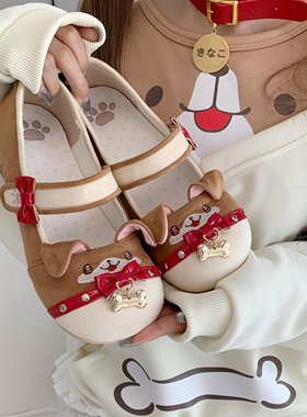 全款预【puppy小狗】原创绒面刺绣甜美可爱lolita低跟单鞋