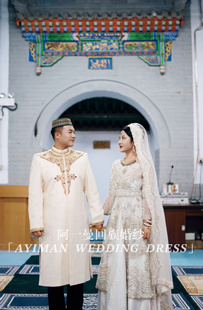 「出租」回族婚纱白色印巴礼服重工沙丽收腰显瘦喇叭袖手工礼服