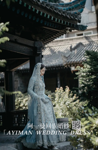 「出租」重工蓝色回族婚纱连体头纱出门服印度沙丽巴基斯坦巴服