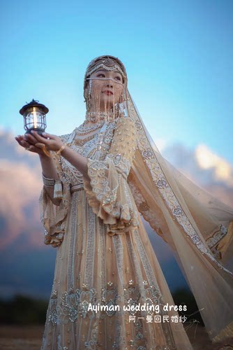 出租回民婚纱尼卡哈礼服金色巴服收腰服饰巴服香槟沙丽尼卡哈