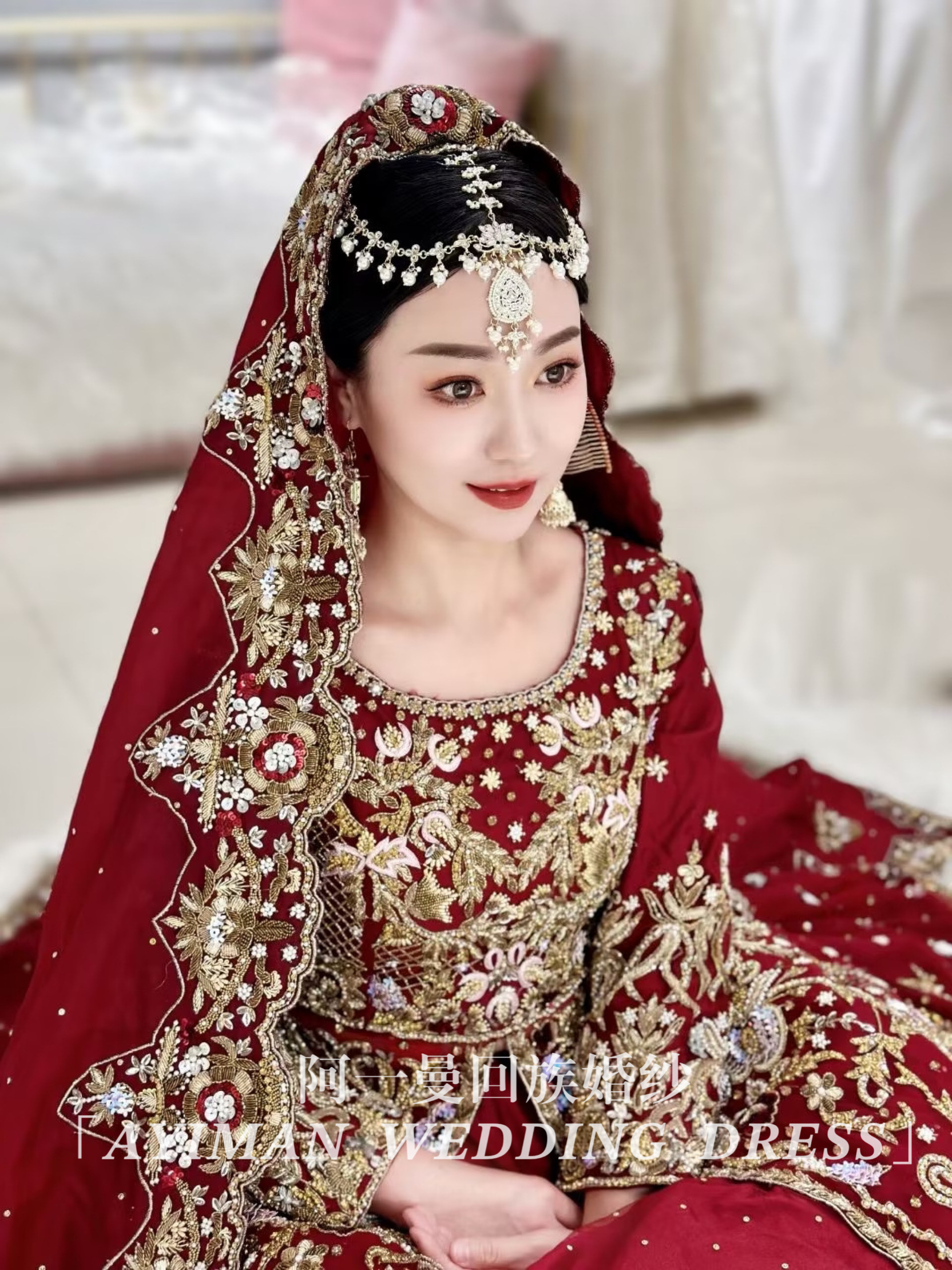 「出租」回民婚纱巴服红色婚纱结婚嫁衣连衣裙高腰线显瘦重工绣钻