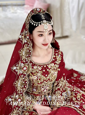 「出租」回民婚纱巴服红色婚纱结婚嫁衣连衣裙高腰线显瘦重工绣钻