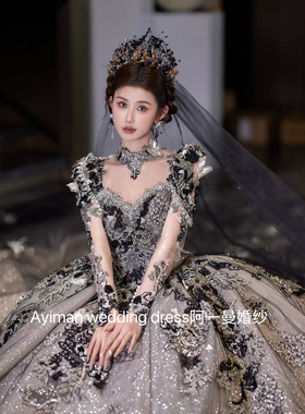 「出租」缔美拉正品黑色主纱高级礼服拖Demerla尾正版奢华高端