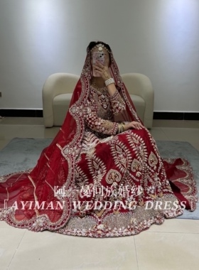 「出租」阿一曼红色婚纱印巴婚纱印度沙丽楞哈显瘦长袍