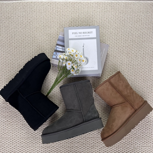 增高加绒东北抗寒棉鞋 5825经典 中筒雪地靴厚底桑坡羊皮毛一体女款