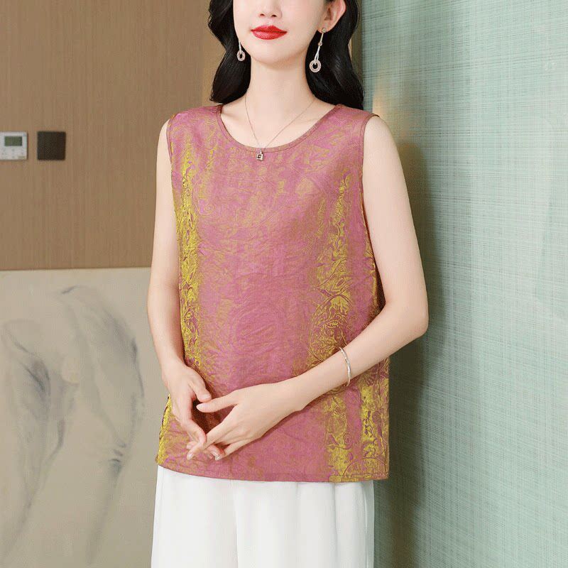 胖mm加大码真丝背心上衣女宽松外穿中老年妈妈夏季薄款无袖内搭