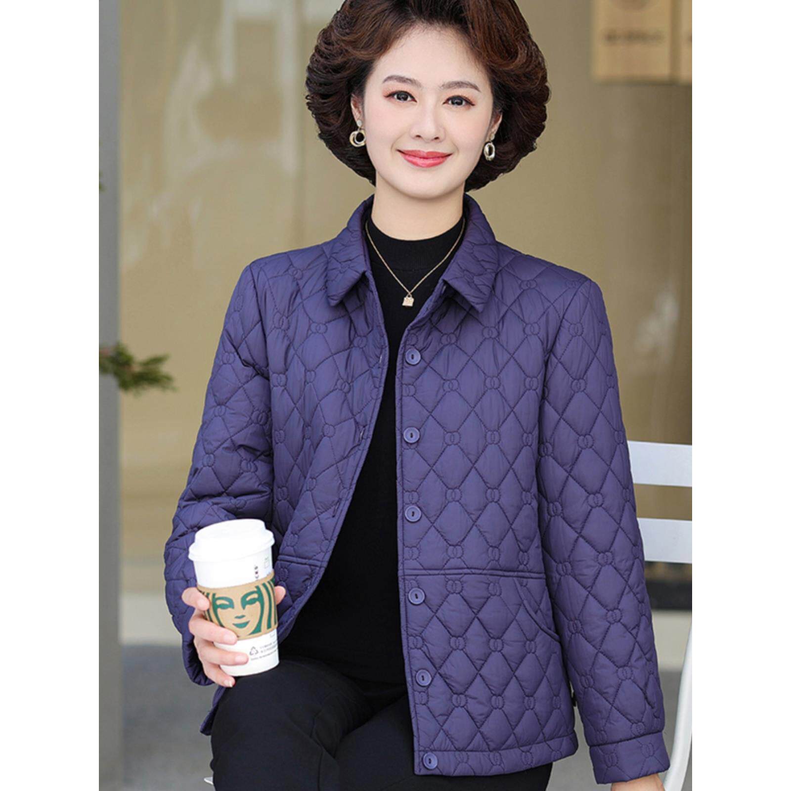 妈妈秋装轻薄棉服洋气时尚夹克外套新款中老年人女装秋冬保暖棉衣