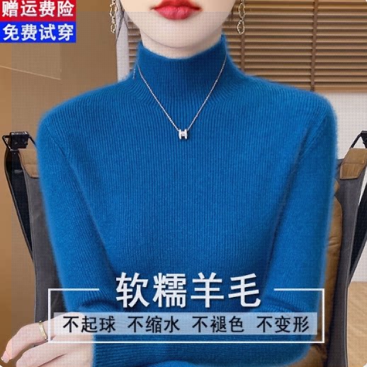 2026年新款纯色羊毛衫女秋冬新款半高领毛衣修身百搭针织打底衫厚