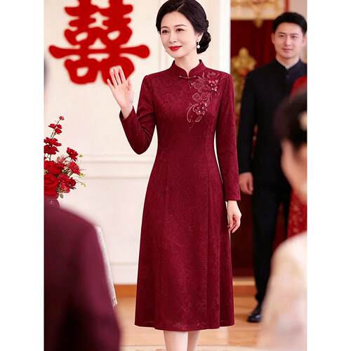 结婚礼服妈妈秋冬季旗袍裙子2026新款十月份喜婆婆婚宴平时可穿