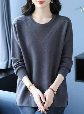 胖妈妈秋冬毛衣女款2026新款宽松特大码圆领上衣遮肚子针织打底衫
