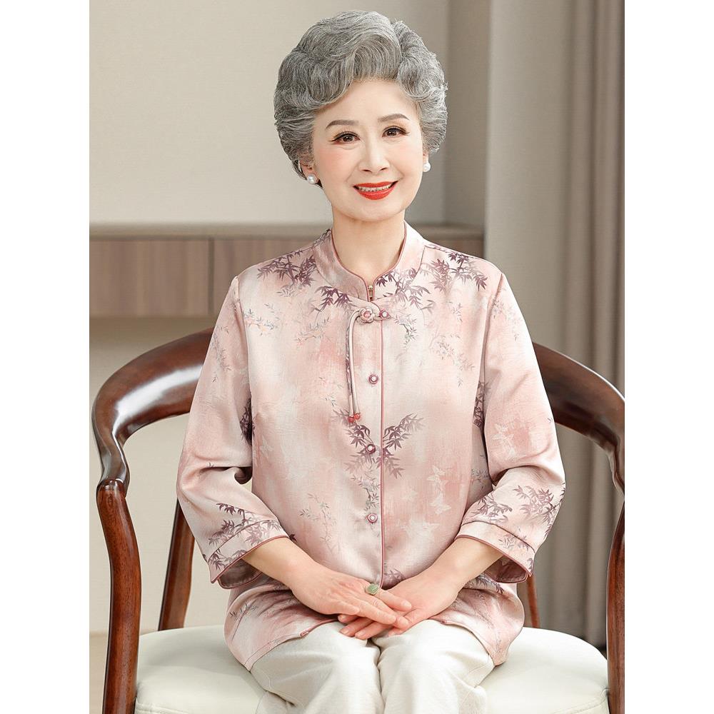 奶奶春夏装中式国风衬衫2026新款中老年人妈妈宽松大码七分袖衬衣
