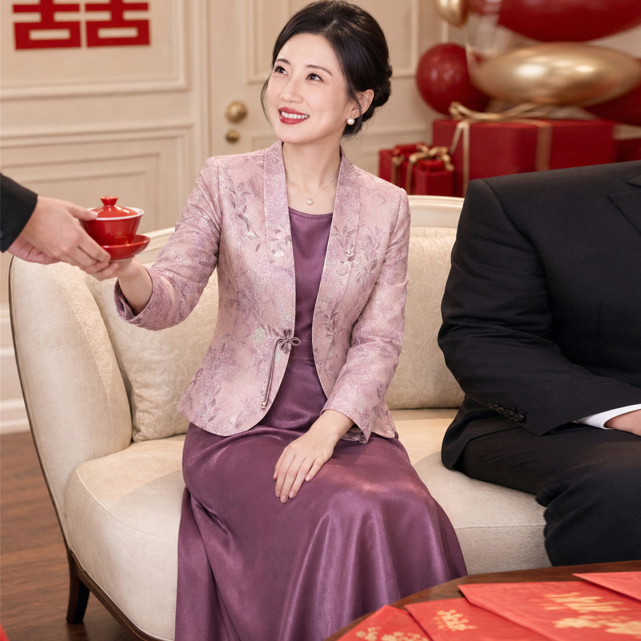 结婚礼服妈妈小西服套装裙高端2026新款喜婆婆订婚宴秋装平时可穿