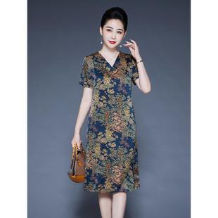 高端杭州真丝连衣裙女2025夏季新款中老年妈妈装香云纱桑蚕丝裙子