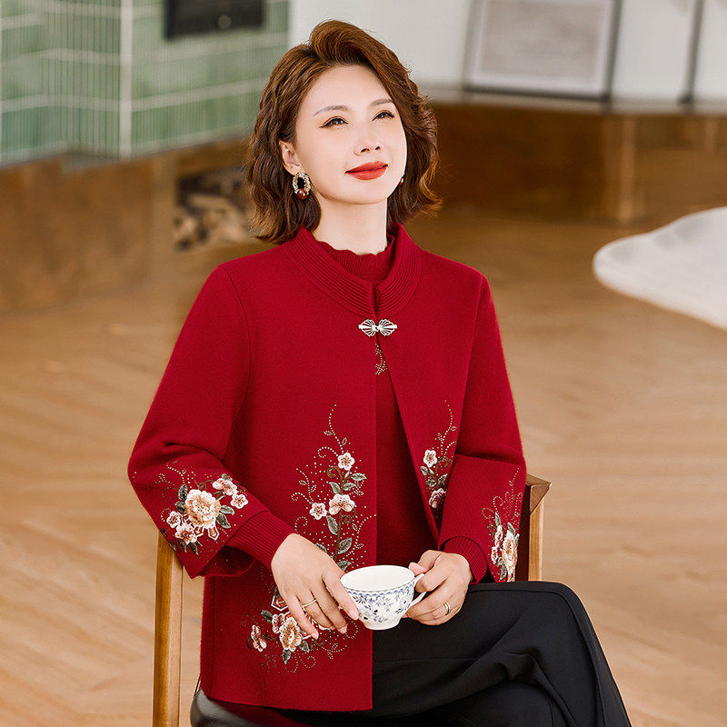 小个子妈妈秋冬季两件套装结婚礼服喜婆婆婚宴奶奶上衣服平时可穿