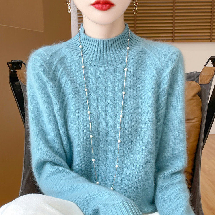 半高领打底衫女秋冬2025新款针织上衣内搭高级感大码胖mm麻花毛衣