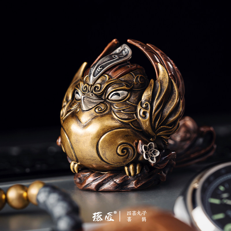 琢匠大号喜鹊鸟玄关摆件桌面金属工艺品高档铜器手把件新中式手办