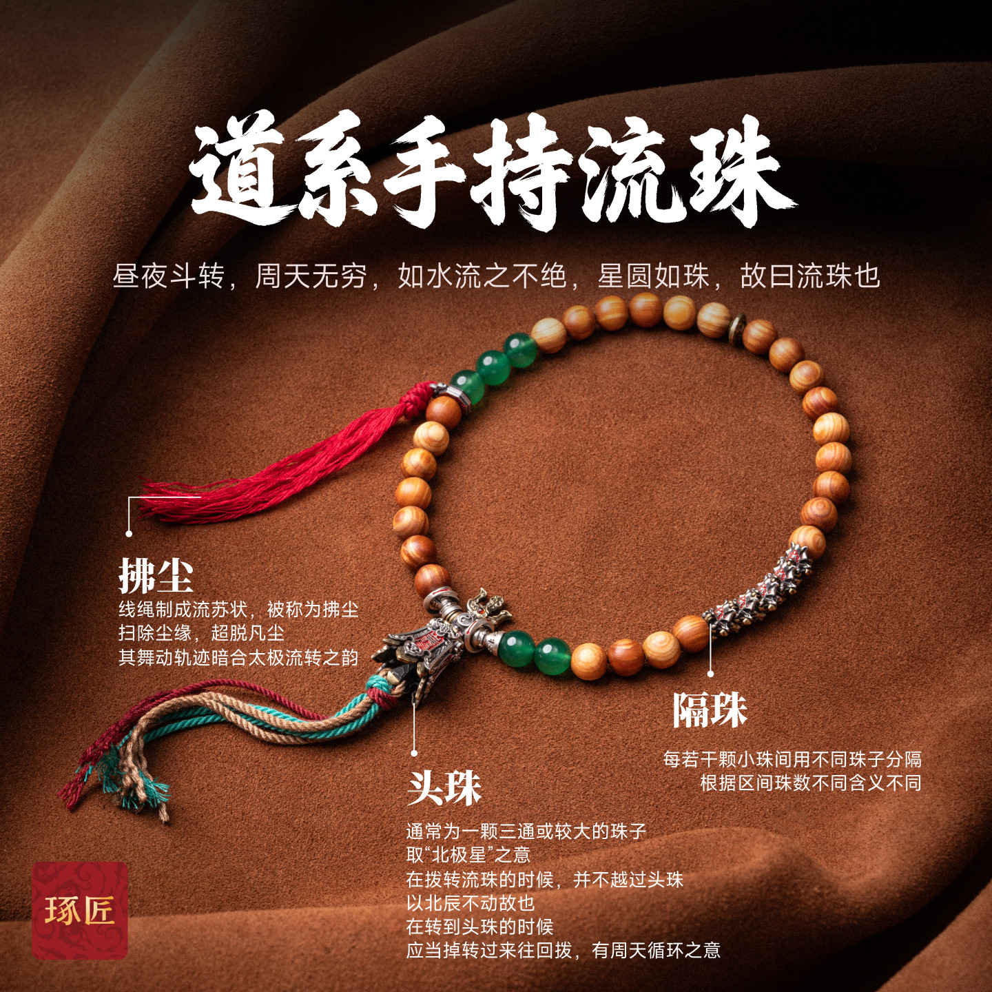 琢匠道系流珠手串36颗手持念珠文玩配饰银配件全套菩提椰蒂手链