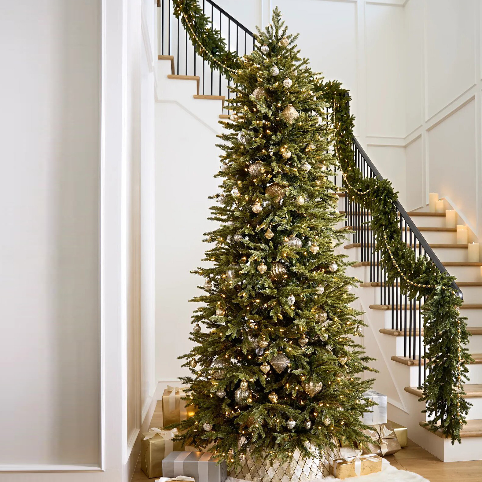 圣诞节装饰全pe圣诞树摆件瘦型圣诞树自带灯铅笔树2025新款客厅