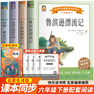 全套4册 鲁宾逊漂流记六年级课外书快乐读书吧六年级下册汤姆索亚历险记尼尔斯骑鹅旅行记爱丽丝漫游奇境正版原著小学生人教版
