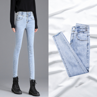 2023年新款 高腰显瘦春装 高个子超长紧身 女小脚裤 浅蓝色加长牛仔裤