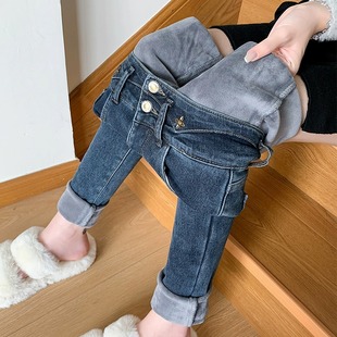 紧身秋冬铅笔裤 加绒小脚牛仔裤 高腰显瘦修身 2023年新款 子 女冬季