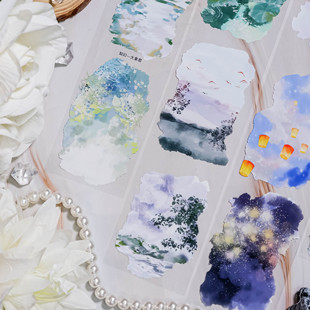 大象君 如幻 陆制5mPET胶带白墨背景夜色晚霞夕阳明灯造景拼贴