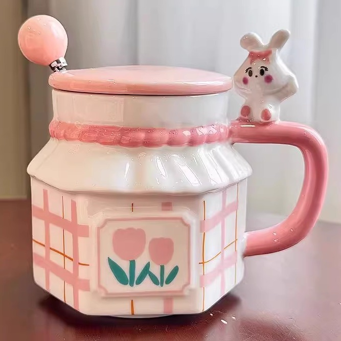 办公室儿童可爱郁金香陶瓷杯兔马克杯风女学生高颜值ins水杯创意