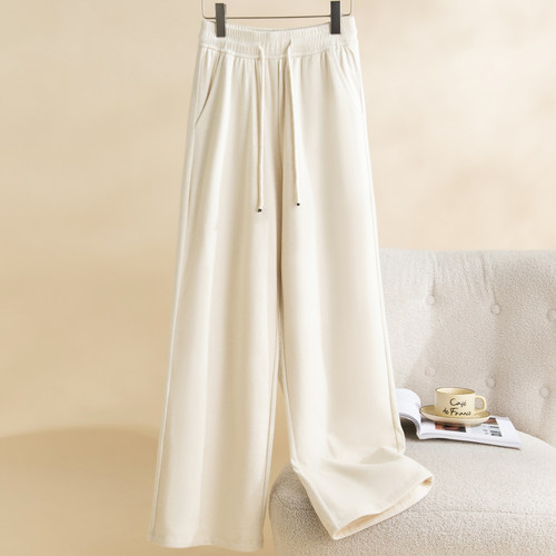 休闲裤毛呢阔腿长裤女秋冬