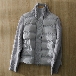 御寒双拼羽绒服高端大牌设计感鹅绒针织袖拼接立领短外套女冬季