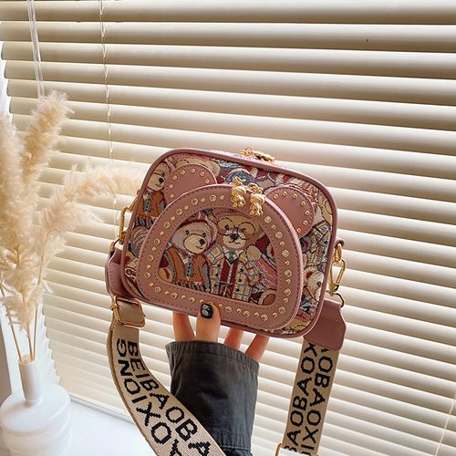 手机包休闲简约帆布卡通小方包女