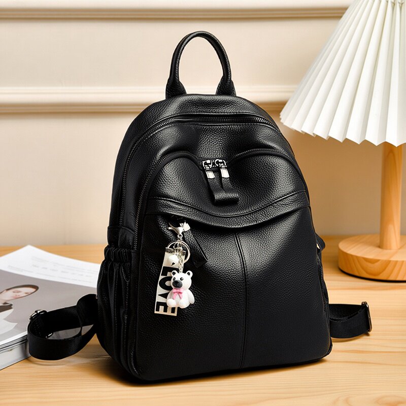 头层牛皮双肩包女背包休闲简约真皮书包学院风时尚潮流女士旅行包