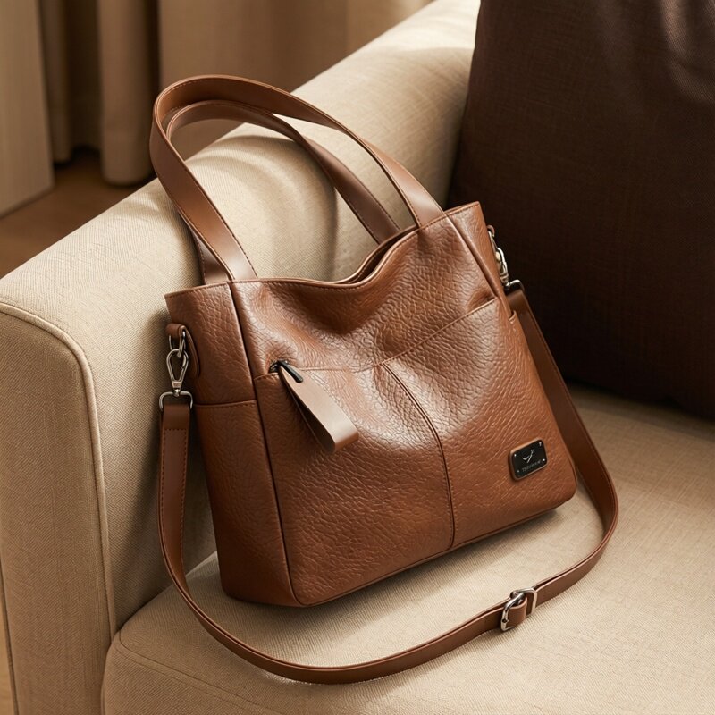 2026新款大容量通勤包女简约手提包软皮hobo单肩斜跨包百搭托特包