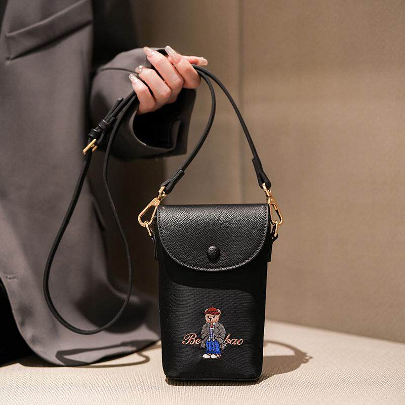 2026新款小熊刺绣帆布包迷你竖款手机包零钱包女单肩斜跨包小包包