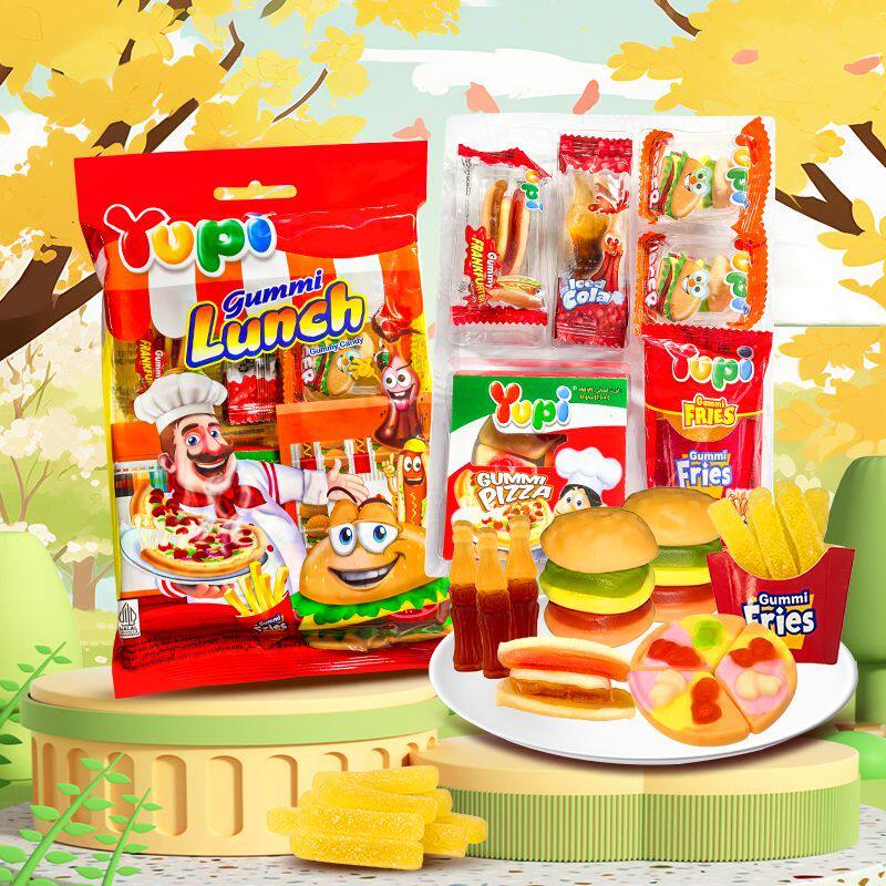 Yupi印尼进口套餐可乐汉堡披萨薯条造型果汁软糖网红橡皮糖果零食