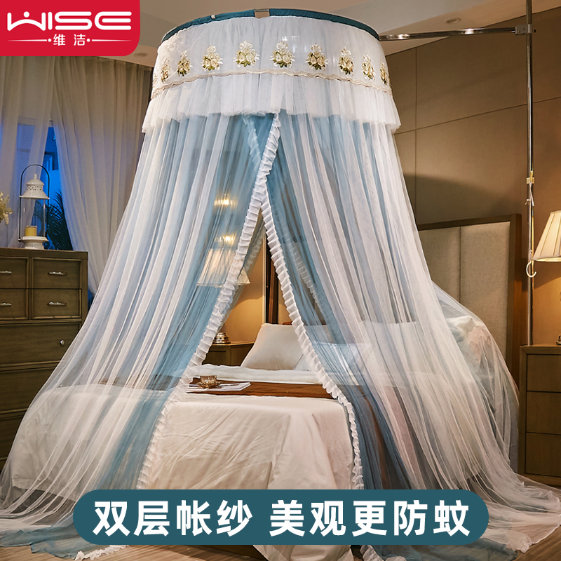 天地杆蚊帐2022新款家用卧室吊顶式床幔加粗支架免安装圆顶纹帐