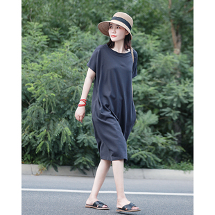 包邮 夏季 柔软水洗纯棉休闲连衣裙女中长款 宽松2026新款 裙子 大码