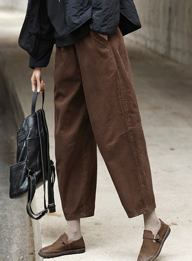 条绒裤子女宽松韩版九分灯芯绒阔腿裤秋冬加厚2025新款复古气球裤