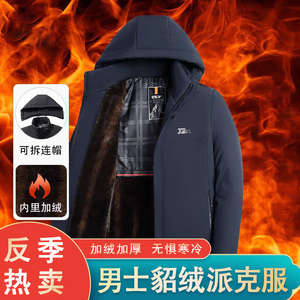 2023冬季新款男士貂绒一体连帽派克服真皮皮草保暖加厚大衣外套