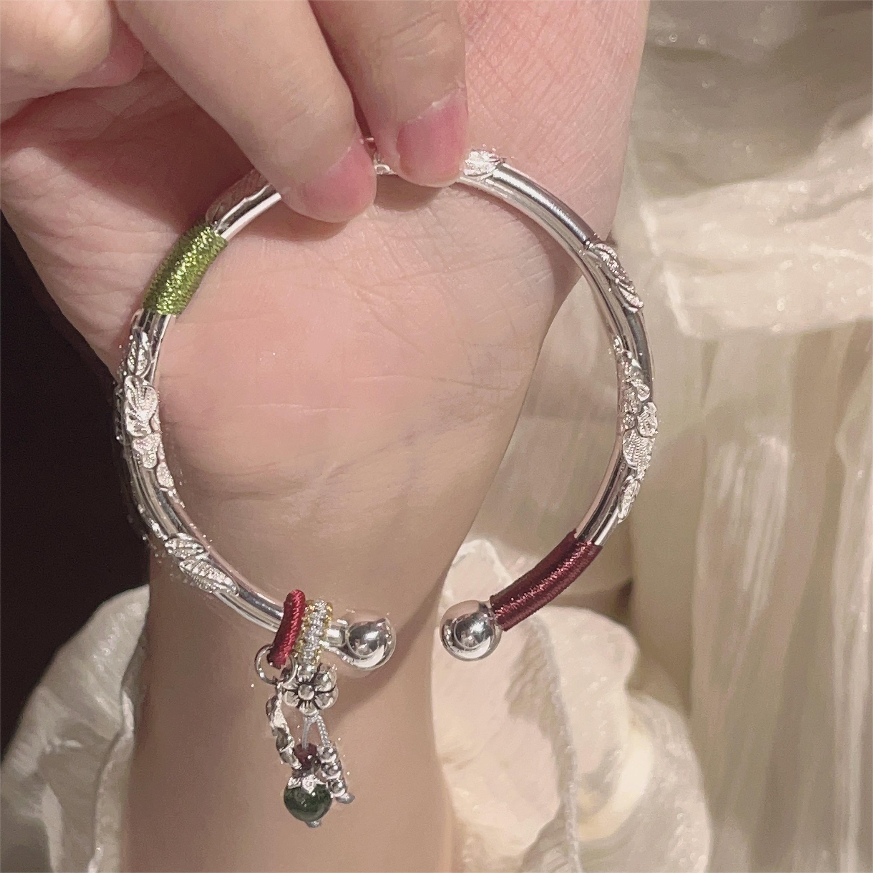 CHUO楚噢饰品足银S999碧玉繁花似锦传承手镯纯银轻奢气质女生礼物