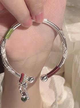 CHUO楚噢饰品足银S999碧玉繁花似锦传承手镯纯银轻奢气质女生礼物