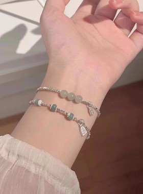 楚噢CHUO纯银S925银蓝翡翠和田玉碎银手链轻奢精致百搭少女生送礼